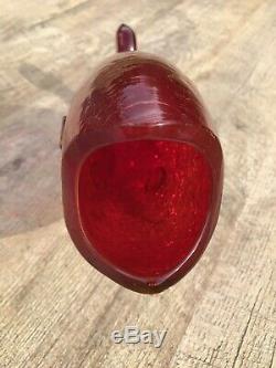 Blenko Vintage Glass Fish Ruby Red Crackle 971-M