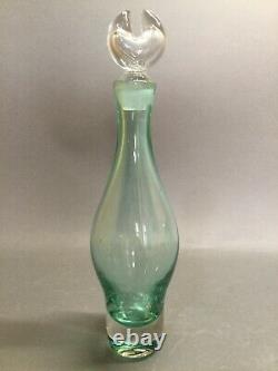 Blenko Wayne Husted 1954 5416 Flame Lobster Claw Aqua Blue Glass Decanter Vtg