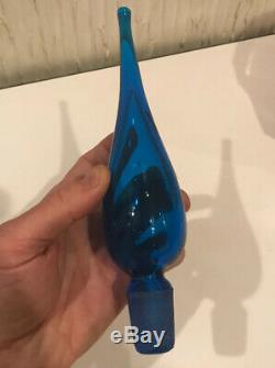 Blenko Wayne Husted # 6212 Large Decanter Flame Stopper MCM Blue (20)