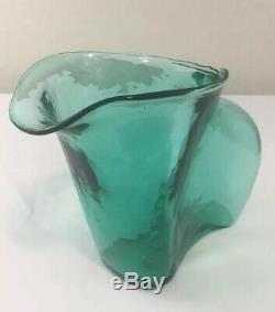 Blenko Wayne Husted BONE HANDLED Glass Pitcher Carafe 5610 Sea Green MCM 1956