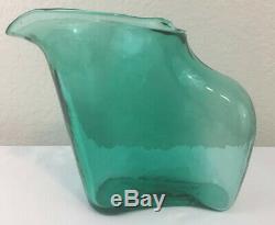 Blenko Wayne Husted BONE HANDLED Glass Pitcher Carafe 5610 Sea Green MCM 1956