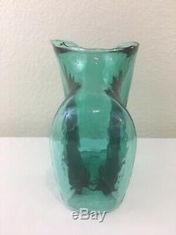 Blenko Wayne Husted BONE HANDLED Glass Pitcher Carafe 5610 Sea Green MCM 1956