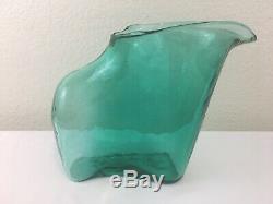 Blenko Wayne Husted BONE HANDLED Glass Pitcher Carafe 5610 Sea Green MCM 1956