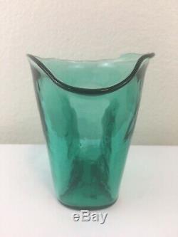 Blenko Wayne Husted BONE HANDLED Glass Pitcher Carafe 5610 Sea Green MCM 1956