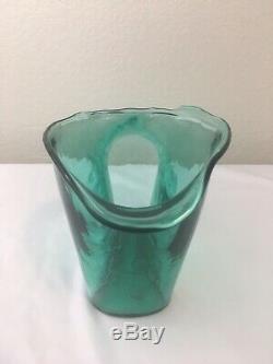 Blenko Wayne Husted BONE HANDLED Glass Pitcher Carafe 5610 Sea Green MCM 1956