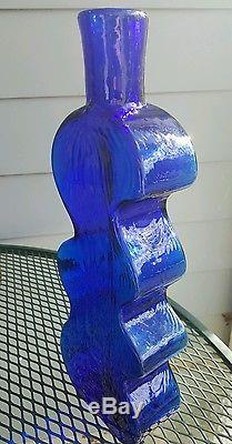 Blenko art glass 16 COBALT BLUE SQUIGGLY WIGGLY Vase/Bottle 1980's