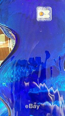 Blenko art glass 16 COBALT BLUE SQUIGGLY WIGGLY Vase/Bottle 1980's