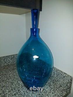 Blenko blue mid century modern decanter huge