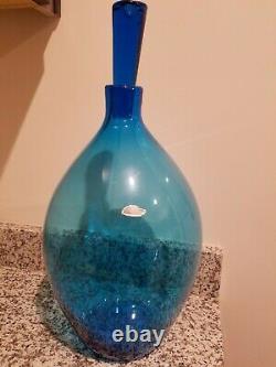 Blenko blue mid century modern decanter huge