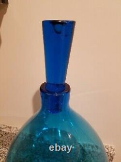 Blenko blue mid century modern decanter huge