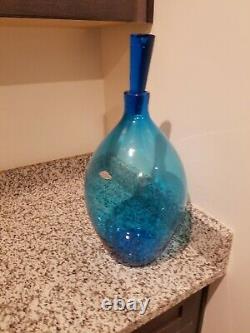 Blenko blue mid century modern decanter huge