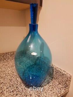 Blenko blue mid century modern decanter huge