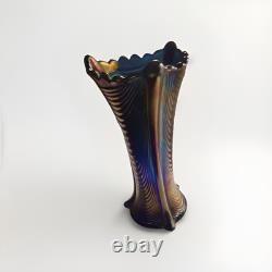 Blue Carnival Glass Drapery Vase WOW LOOK