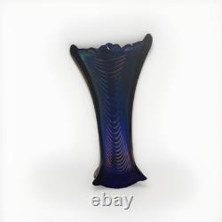 Blue Carnival Glass Drapery Vase WOW LOOK