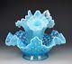 Blue Opalescent Fenton Glass Hobnail Epergne With Three Horns A