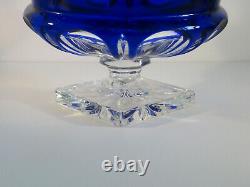 Bohemian Czech Cobalt Blue Cut to Clear Crystal Glass Footed Pedestal Bowl