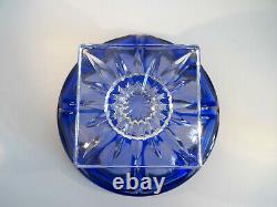 Bohemian Czech Cobalt Blue Cut to Clear Crystal Glass Footed Pedestal Bowl