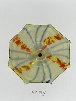 Bohemian Czech Glass Uranium Multicolor Spatter & Line On Opaline Art Deco