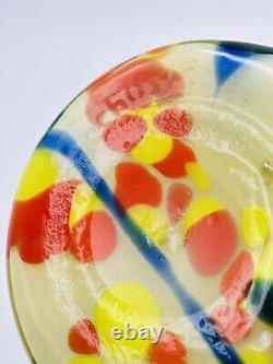 Bohemian Czech Glass Uranium Multicolor Spatter & Line On Opaline Art Deco