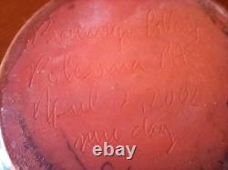 Breininger Red Glaze Brown Sponge Redware 8 1/2 x 5 Pot Bowl Signed April 2002