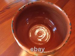 Breininger Red Glaze Brown Sponge Redware 8 1/2 x 5 Pot Bowl Signed April 2002