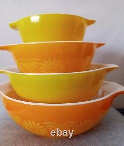 Bright, Pyrex Sunflower Daisy Cinderella Bowl Set Yellow Orange 441 442 443 444