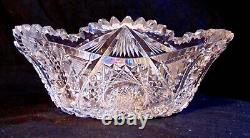 Brilliant Period American ABP Blown Cut Glass Crystal Curved Oval Form Bowl 10