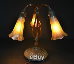 Buffalo Studios 3 Light Lily Tiffany Style Lamp with Zephyr Iridescent Shades