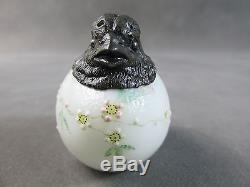 C1890 MT. WASHINGTON Figural CHICK Head Salt SHAKER-Opal Glass withFloral Enamel
