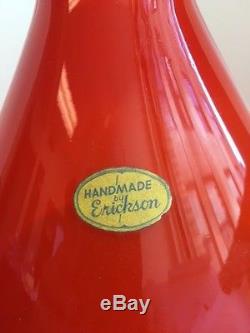 Carl Erickson Art Glass Rare Orange Vase Stopper Label MID Century Modern Blenko
