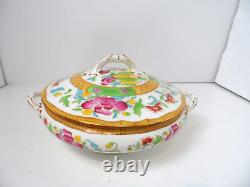 CAULDON ENGLAND L7154N Covered Floral Serving Bowl with Handles 7 1/8 Dia. VGC