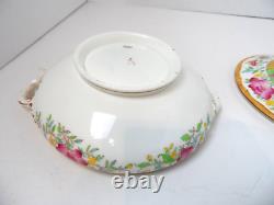 CAULDON ENGLAND L7154N Covered Floral Serving Bowl with Handles 7 1/8 Dia. VGC