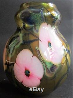 CHARLES LOTTON Multi-Flora Glass Art Glass Vase Dated 1976 American