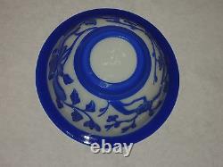 CHINESE Vintage PEKING GLASS Art Carved CAMEO Cobalt Blue Overlay BOWL