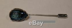 Ca 1910 ANTIQUE TIFFANY FAVRILE ART GLASS COBALT BLUE SCARAB STERLING STICK PIN