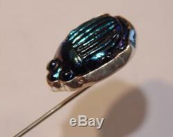 Ca 1910 ANTIQUE TIFFANY FAVRILE ART GLASS COBALT BLUE SCARAB STERLING STICK PIN