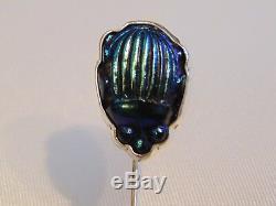 Ca 1910 ANTIQUE TIFFANY FAVRILE ART GLASS COBALT BLUE SCARAB STERLING STICK PIN