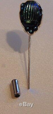 Ca 1910 ANTIQUE TIFFANY FAVRILE ART GLASS COBALT BLUE SCARAB STERLING STICK PIN