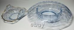 Cambridge Glass Blue Rosalie Etched Bon-Bon Dish And Console Bowl Set