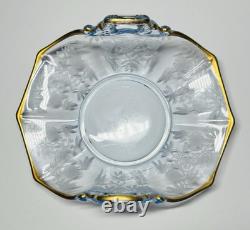 Cambridge Glass Blue Rosalie Etched Bon-Bon Dish And Console Bowl Set