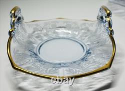 Cambridge Glass Blue Rosalie Etched Bon-Bon Dish And Console Bowl Set