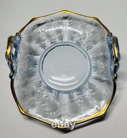 Cambridge Glass Blue Rosalie Etched Bon-Bon Dish And Console Bowl Set