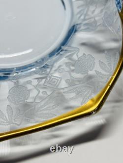Cambridge Glass Blue Rosalie Etched Bon-Bon Dish And Console Bowl Set