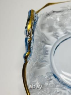 Cambridge Glass Blue Rosalie Etched Bon-Bon Dish And Console Bowl Set