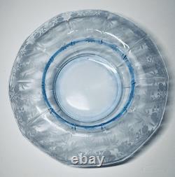 Cambridge Glass Blue Rosalie Etched Bon-Bon Dish And Console Bowl Set