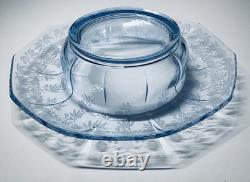 Cambridge Glass Blue Rosalie Etched Bon-Bon Dish And Console Bowl Set