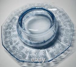 Cambridge Glass Blue Rosalie Etched Bon-Bon Dish And Console Bowl Set