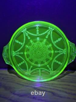 Cameo Depression Hocking Green Uranium Glass -7 Domino Tray 1930s Rare