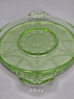 Cameo Depression Hocking Green Uranium Glass -7 Domino Tray 1930s Rare