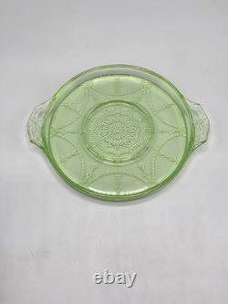 Cameo Depression Hocking Green Uranium Glass -7 Domino Tray 1930s Rare